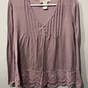American Rag Dusty Pink Lace Trim Blouse